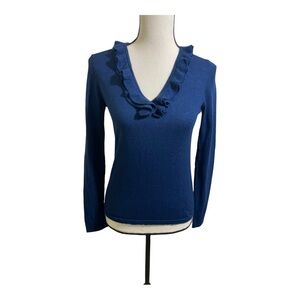 Mossimo Dutti womens vneck ruffle front wool viscose blend sweater size Xsmall
